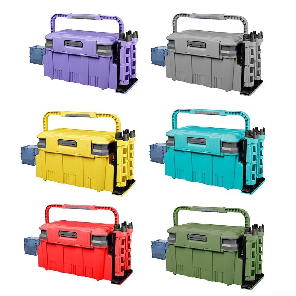 Caja de aparejos de pesca 19 5L con soportes de doble poste y portavasos, compartimentos personalizables para un almacenamiento eficiente y fácil transporte (amarillo)