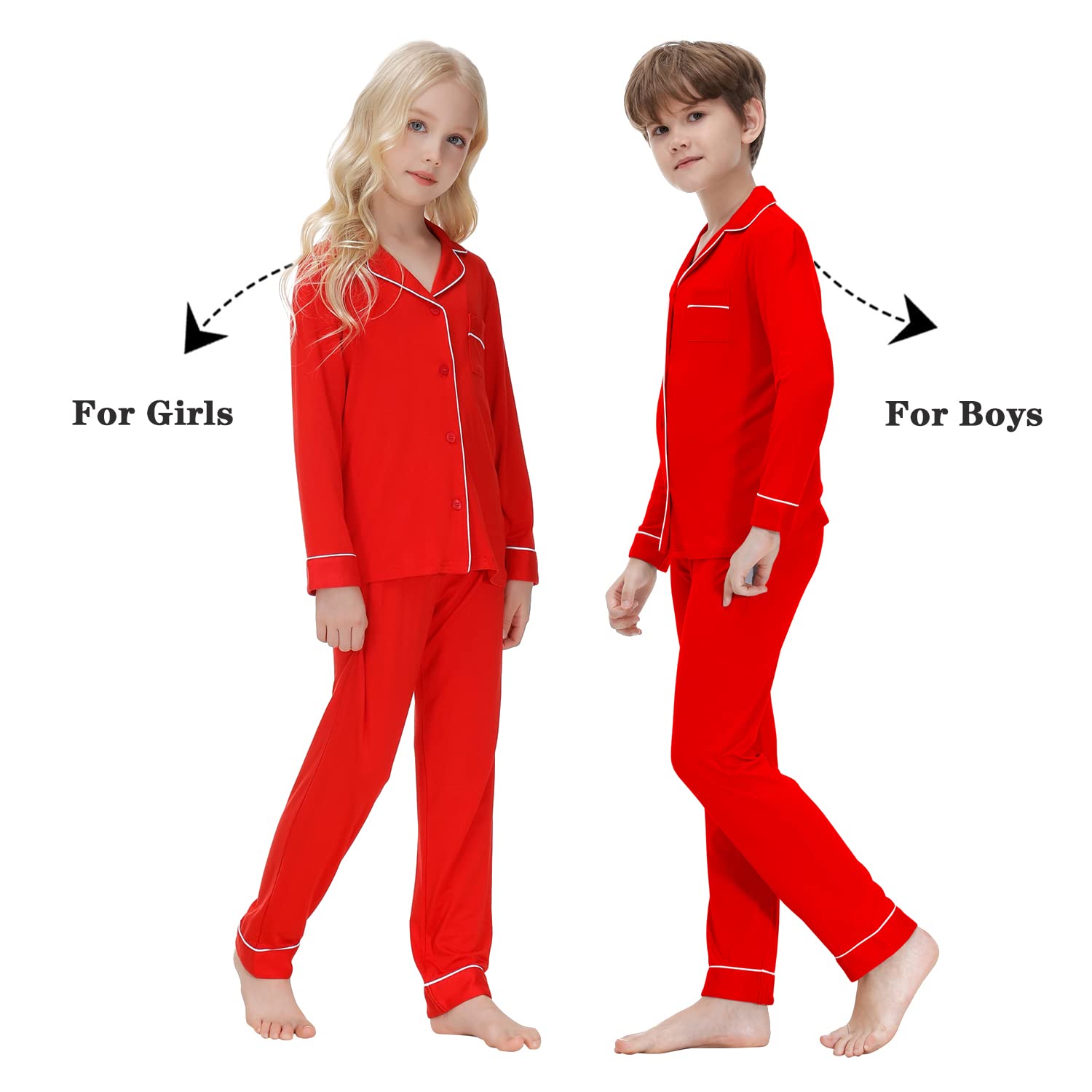 Verve Jelly Unisex Mädchen Jungen Pyjama-Set Button-Down-PJs Langarm-Button-Down-Hemd mit Taschen Lange Hosen Nachtwäsche Zweiteilige Lounge-Sets