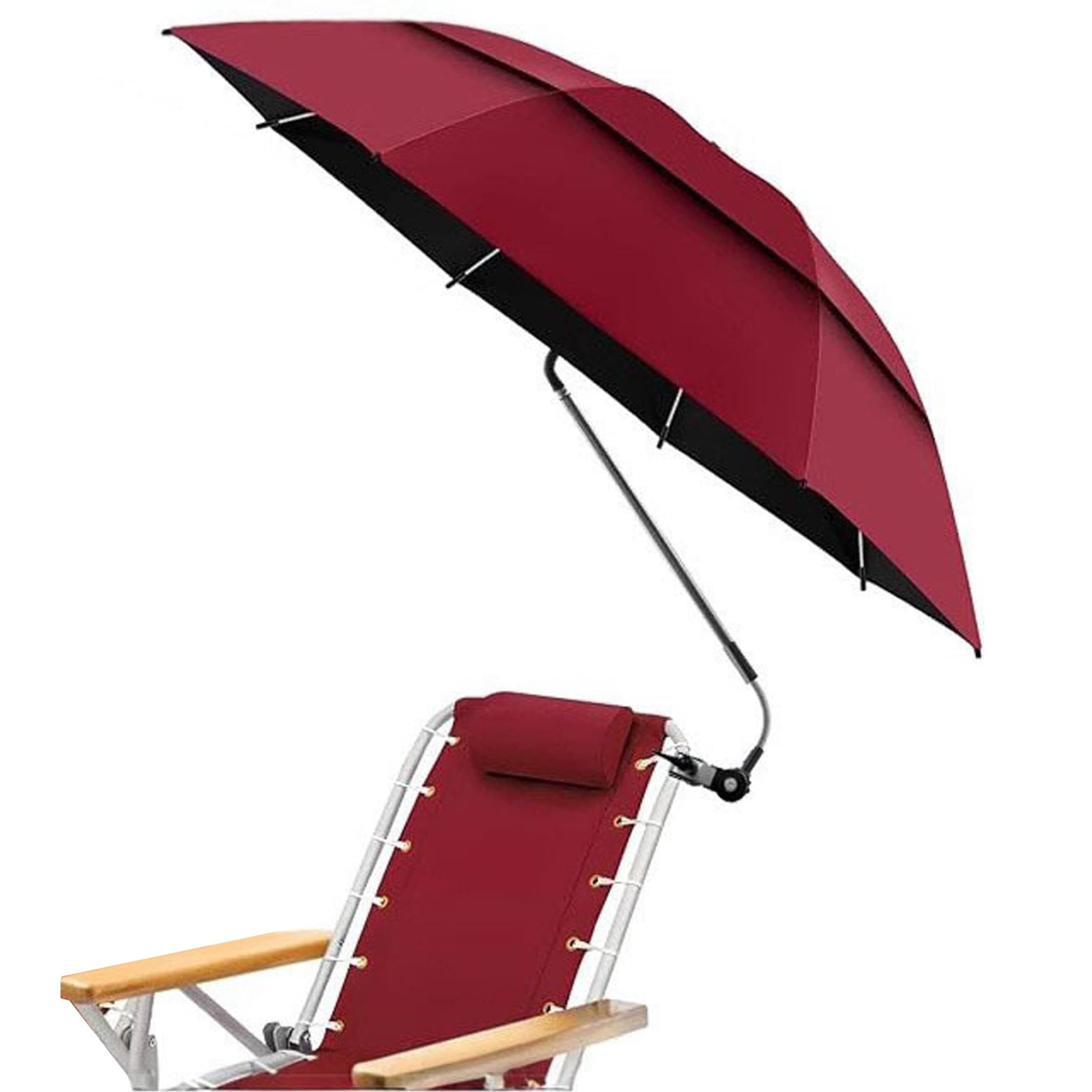 Parasol de chaise avec pince, pare-soleil d'extérieur réglable, tissu résistant aux UV de 47 pouces pour la plage, le camping, la pêche, rouge
