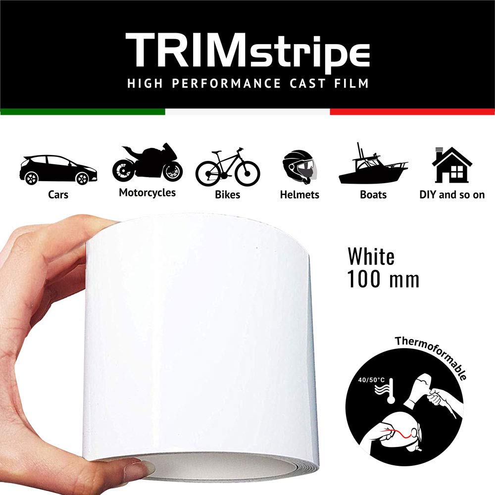 4R Quattroerre.it 10540 Trim Stripes Bandes Adhésives pour Voitures, Blanc, 100 mm x 10 MT
