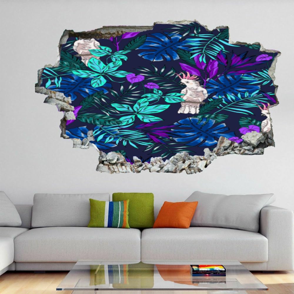 Pegatinas de pared rotas en 3D, mural de pared de hoja de palma, arte de pájaro, guardería, dormitorio infantil, sala de estar, fondo, calcomanía de pared, decoración extraíble para el hogar