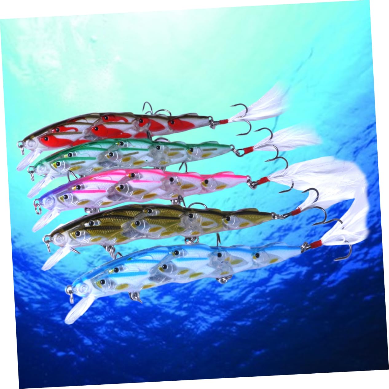 Hemobllo 5pezzi Esche Artificiali Plastica per Pesca Mare Lago e Fiume Esca Imitativa Lifelike con Occhi per Attirare Grandi Pesci per Appassionati di Pesca