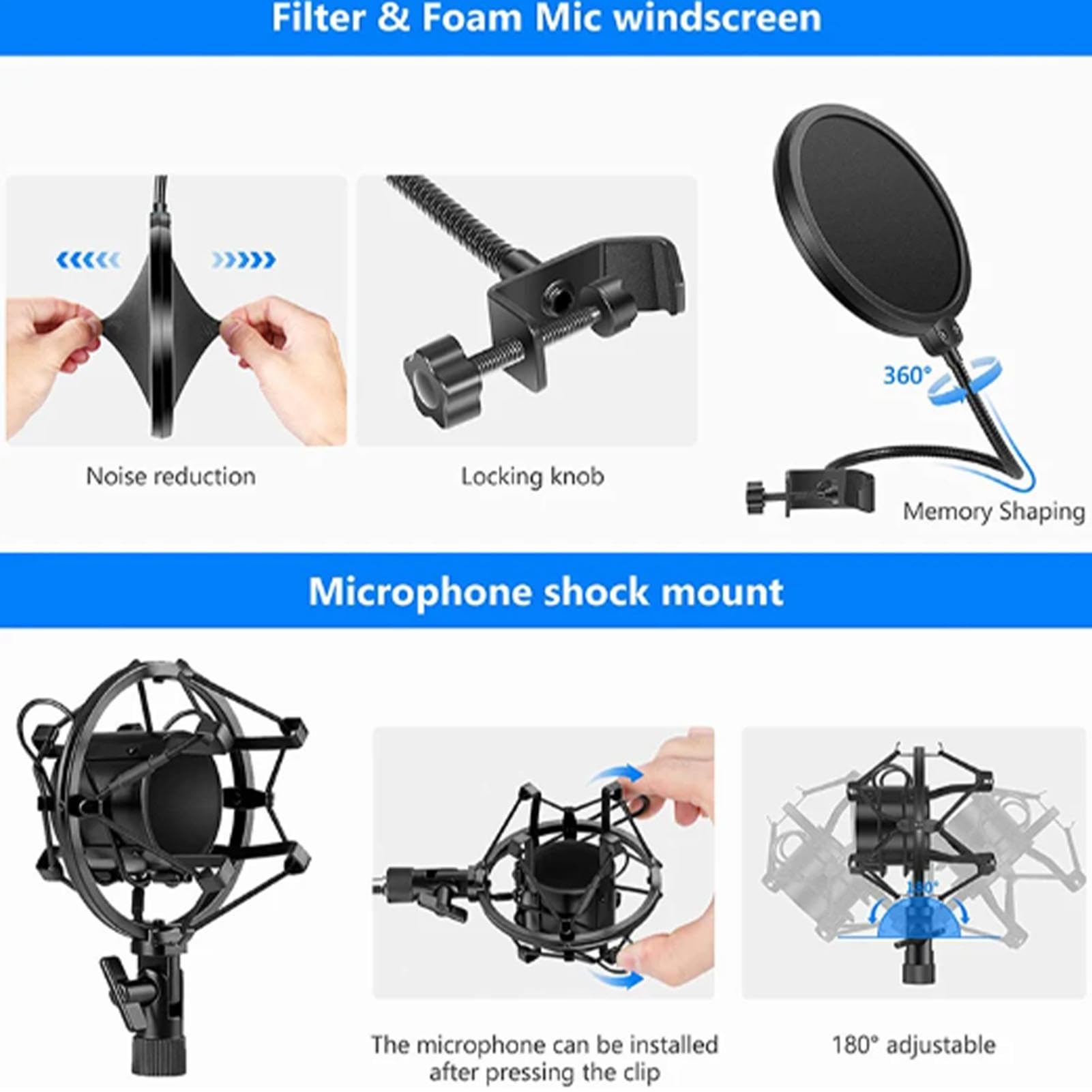 Kit per Live Streaming Set scheda audio live streaming, asta microfono | Microfono a Condensatore Kit live streaming facile da usare per conduttori, cantanti, doppiatori e studio di registrazione