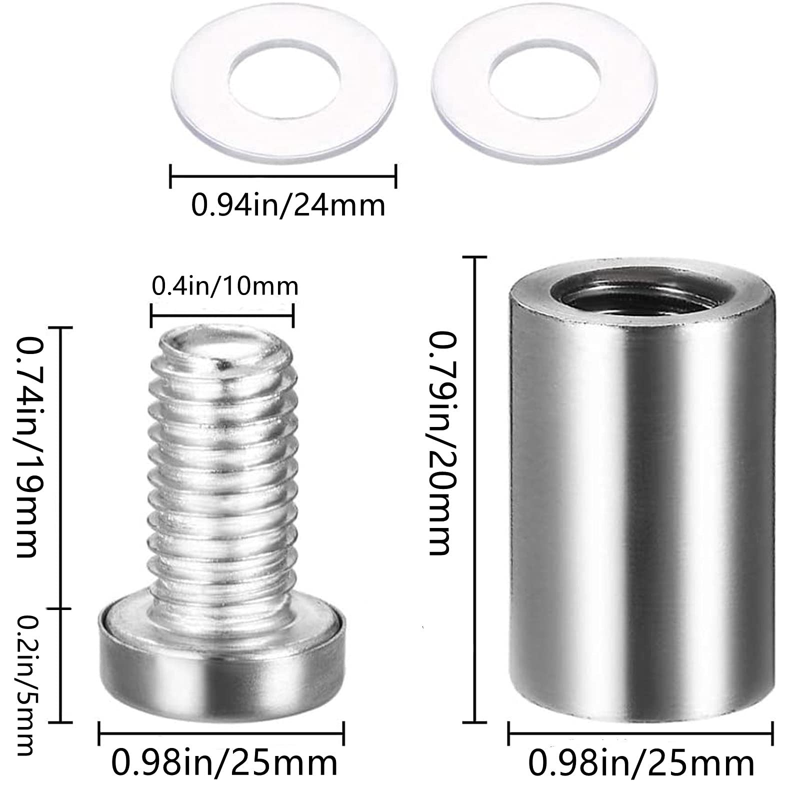 Viti Distanziali In Acciaio Inox Per Insegne | 12 Pezzi 1x1 Pollice
