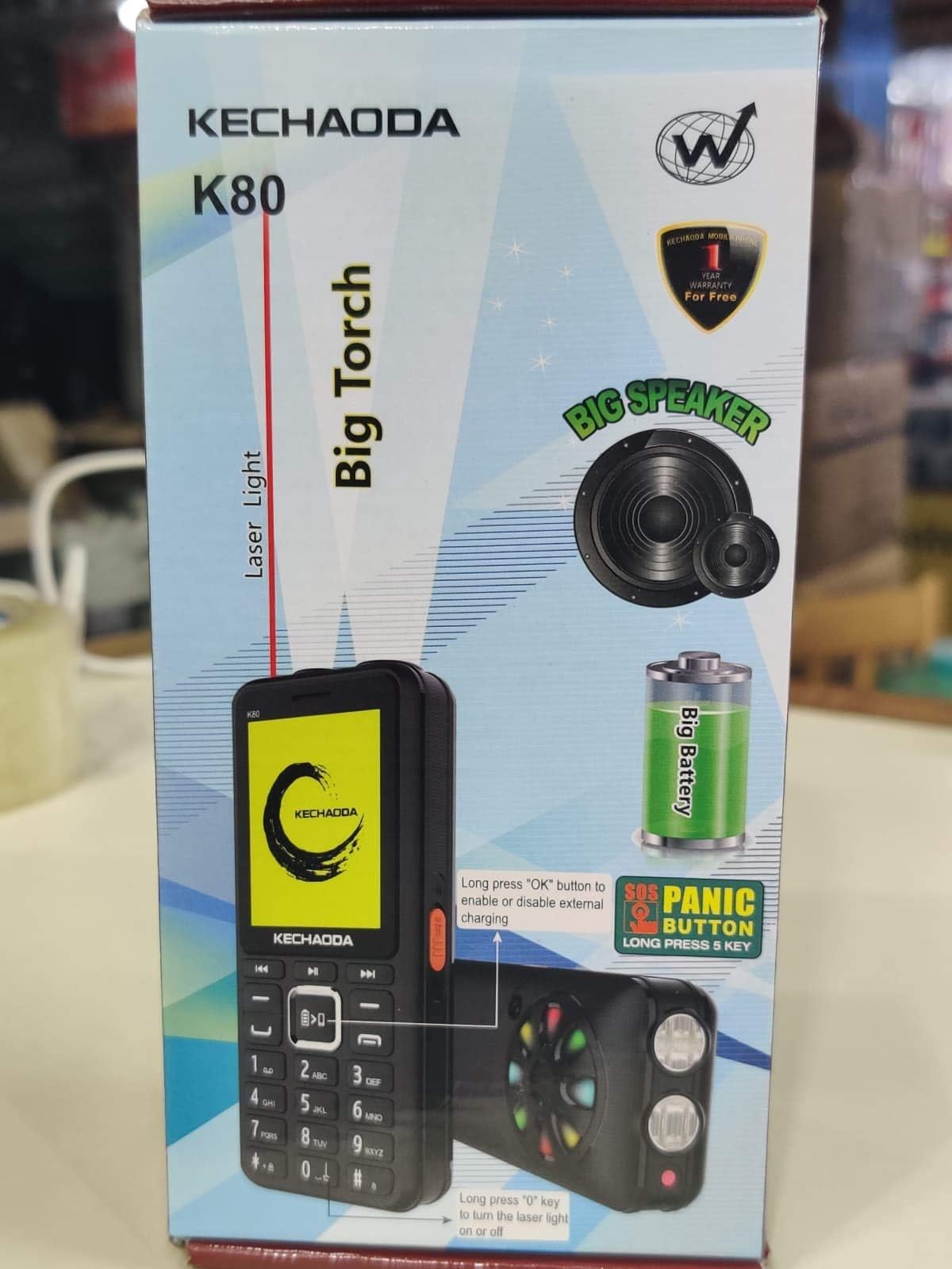 KECHAODA K80 KEYPAD Mobile Phone 2.8 INCH Screen Size Bluetooth Camera with DJ Light 5400 MAH Battery Big Battery MP3 MP4 INBUILT Power Bank
