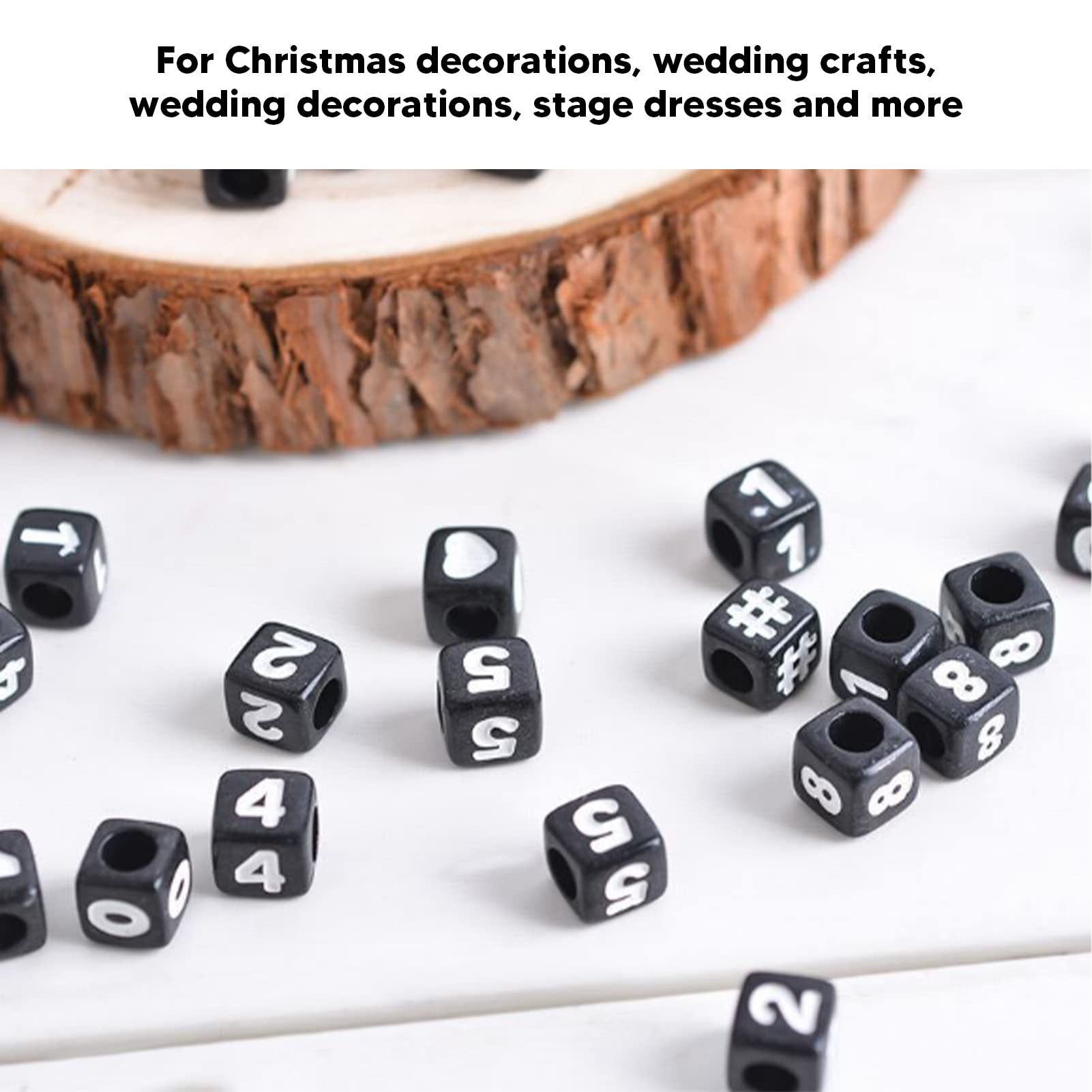 300 Perline Acriliche Nere Con Numeri – Cubetti 3,6x7 Mm – Per Bracciali, Collane E Gioielli Fai Da Te