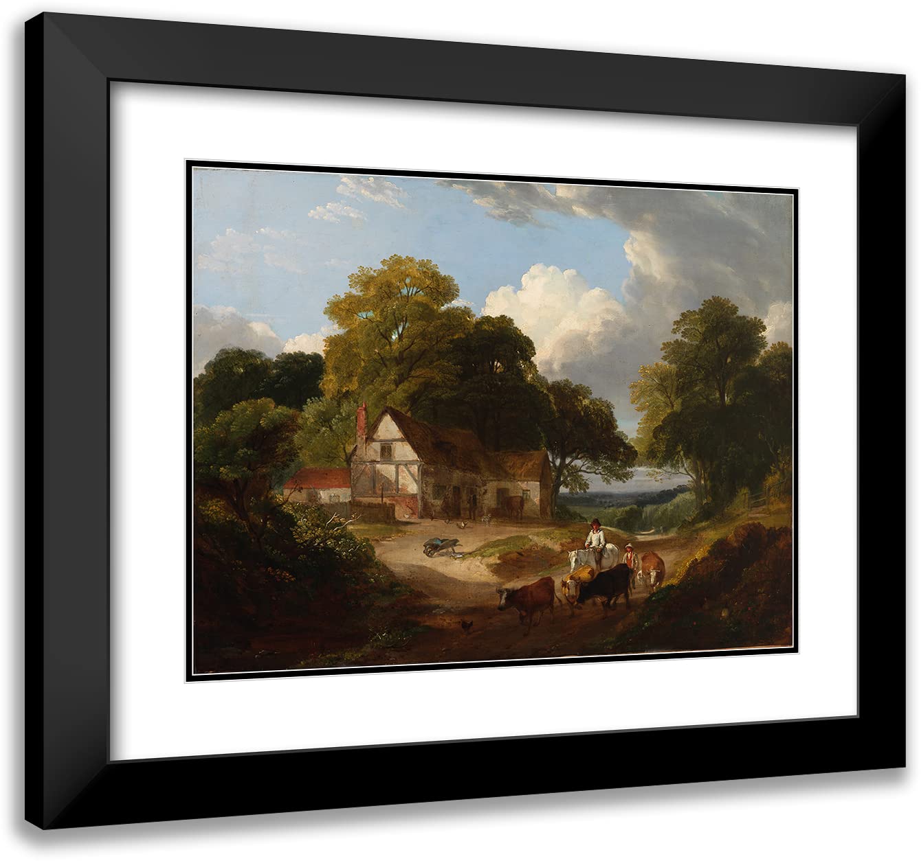 ArtDirect Robert Ladbrooke 18x15 Black Modern Frame and Double Matted Museum Art Print Titled - Barnyard Scene