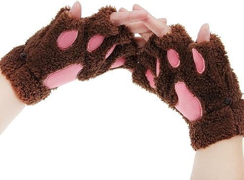 Miniatura 25 de FakeFace Lindos guantes de felpa de piel sintética sin dedos para niñas y mujeres Negro