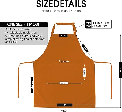 Miniatura 2 de Delantal ajustable con 2 bolsillos para hombres y mujeres, chef cocina cocina