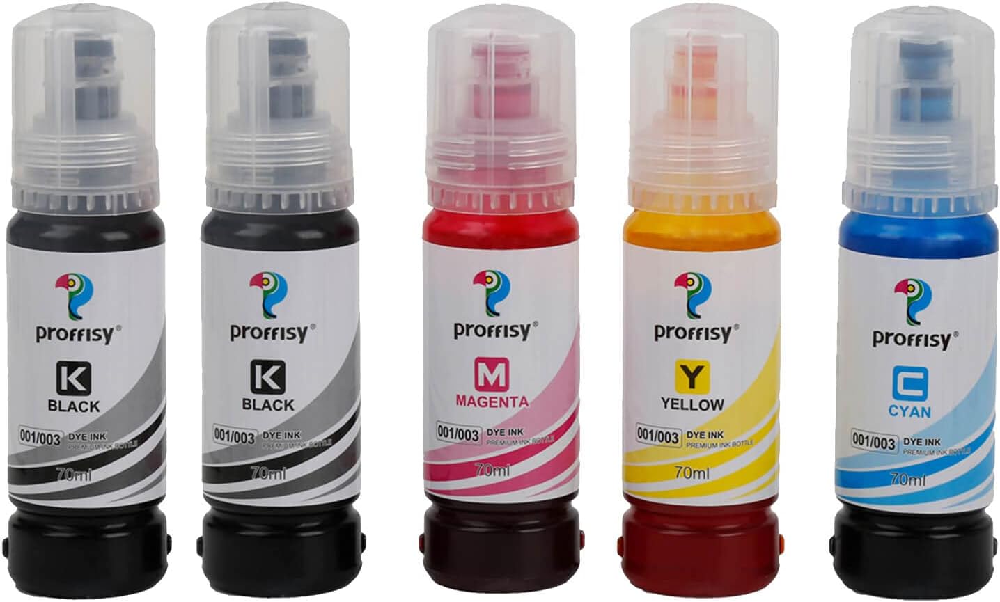 001 003 Ink Refill dye Ink Bottle Compatible with Epson L3110, L3150, L4260, L4160, L3152, L3115, L3100, L3101, L3116, L3151, L3156, L1110, L5190, L4150, L14150, L6170 (YCM + 2 Black)