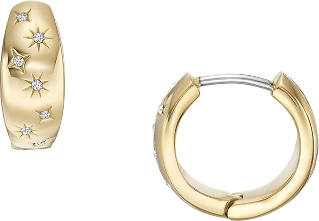 Fossil JF04240710 Sadie Under the Stars Women's Hoop Earrings Stainless Steel Gold, Length: 15.40mm x 16.50mm, Stainless Steel, No gemstone