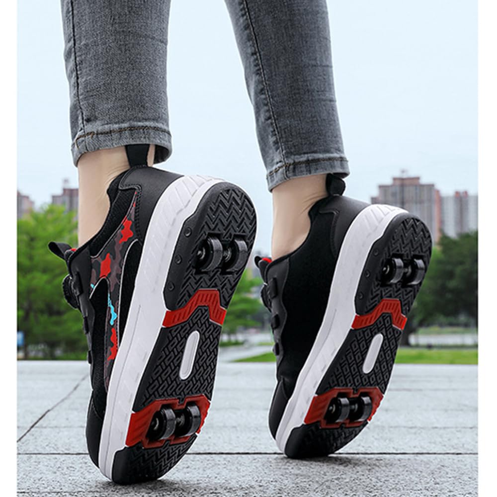 Hixingo Chaussure a Roulette pour Fille Garçons, Camouflage Chaussures a roulettes Retractable avec 4 Roues Chaussures de Skateboard Patins à roulettes Basket à roulettes pour Enfants Filles Adulte