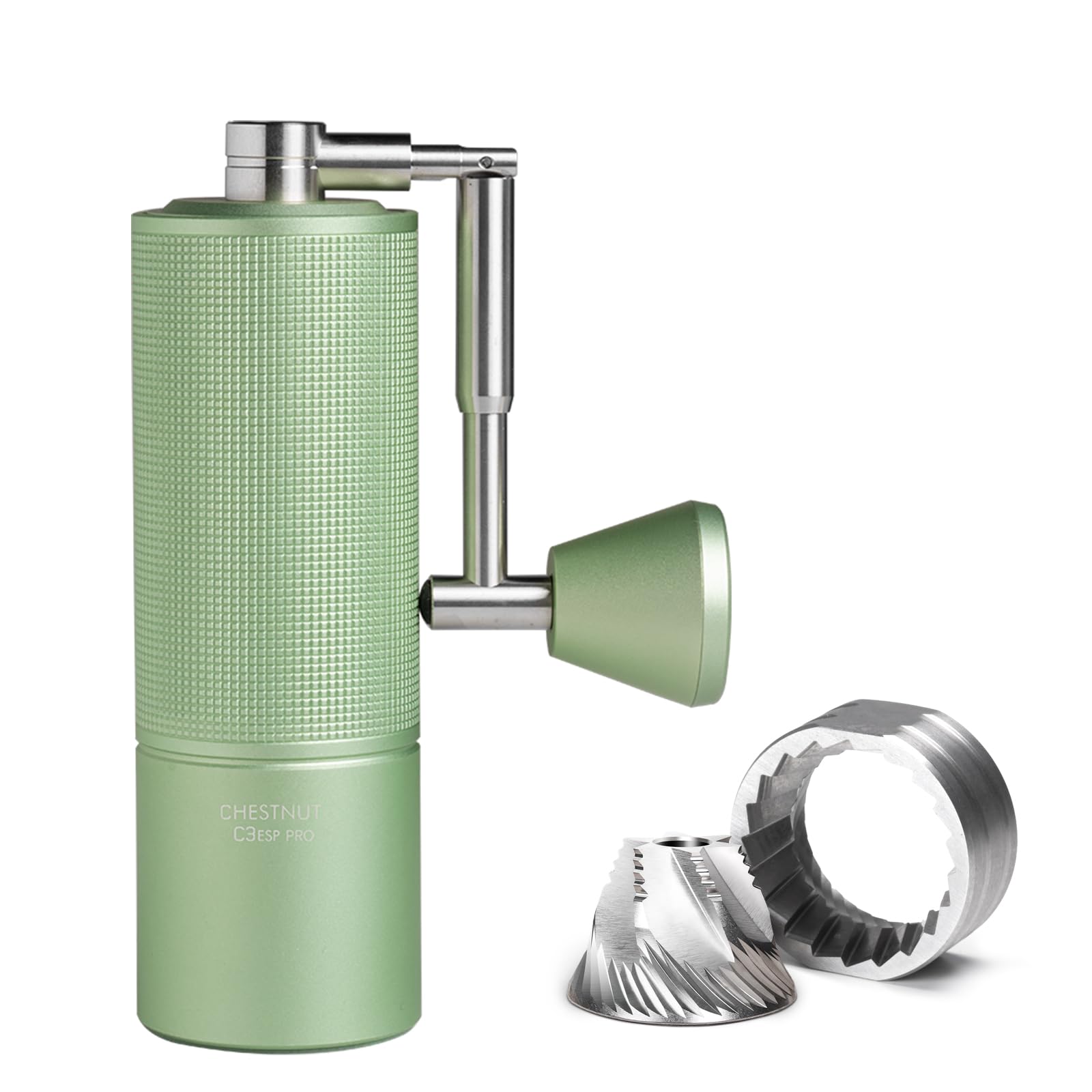 Manual Coffee Grinder Stainless Steel Espresso Coffee Bean Grinder with Foldable Handle Chestnut C3 ESP PRO Internal Adjustable Setting, Double Bearing Positioning for Pour Over Coffee Green