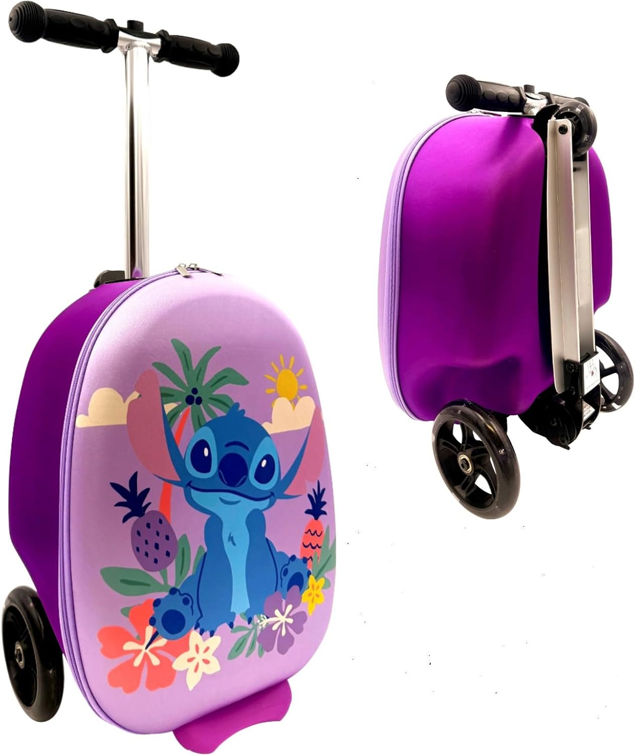 Disney Stitch 2-in-1 Kids Scooter Suitcase & Ride-On Carry-On Luggage –Lightweight Carry-On Travel Case with Built-in Kick Scooter (Stitch)