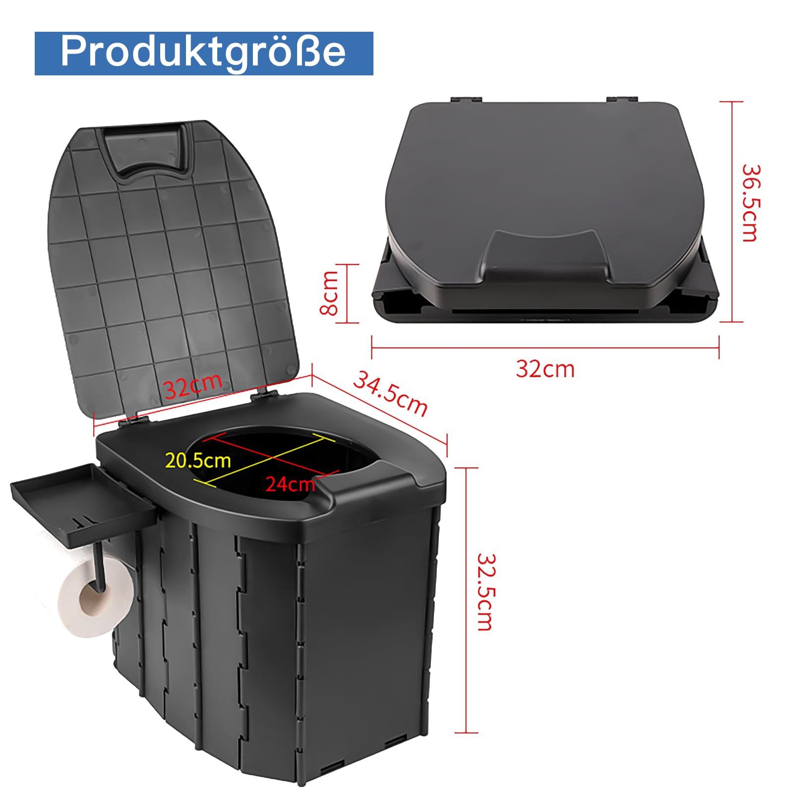Toilettes de camping, toilettes de camping pliables, toilettes mobiles, toilettes de voyage pliables, toilettes portables pour l'extérieur avec porte-papier toilette et porte-téléphone