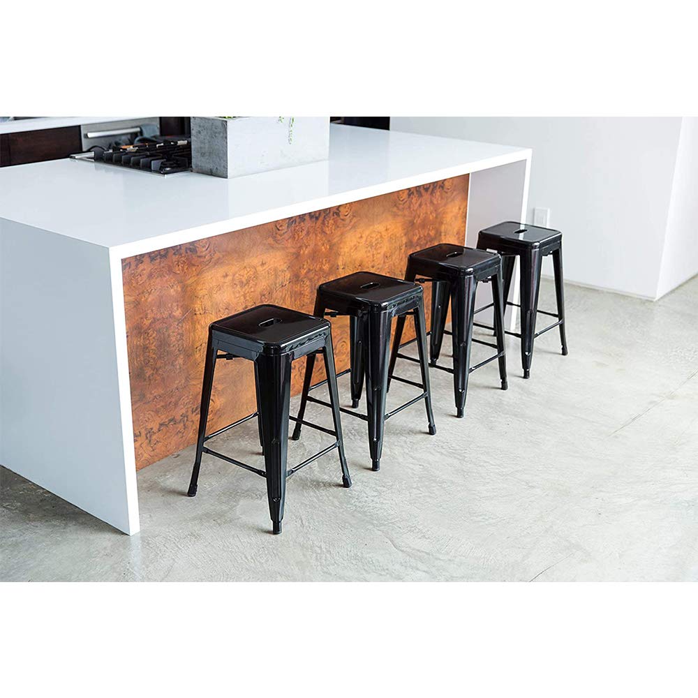 Set de 4 tabourets de Bar en métal, tabourets de Bar industriels extérieurs, empilables, pour Restaurant, café, Salon, Noir (Set de 4)