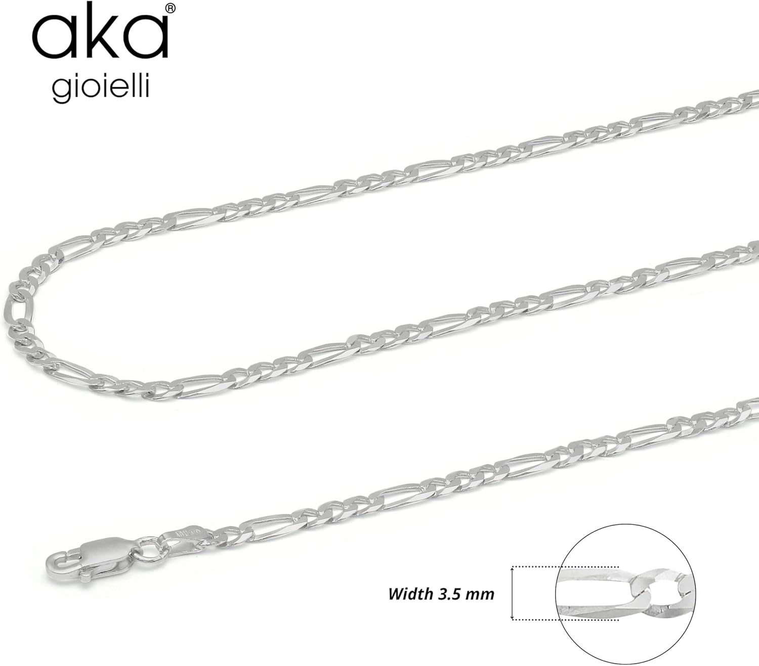 Aka Gioielli - Italian 925 Sterling Silver 3.5mm Diamond-Cut Figaro Link Chain - Solid Sterling Silver Necklace for Men and Women - Made in Italy - Image 2