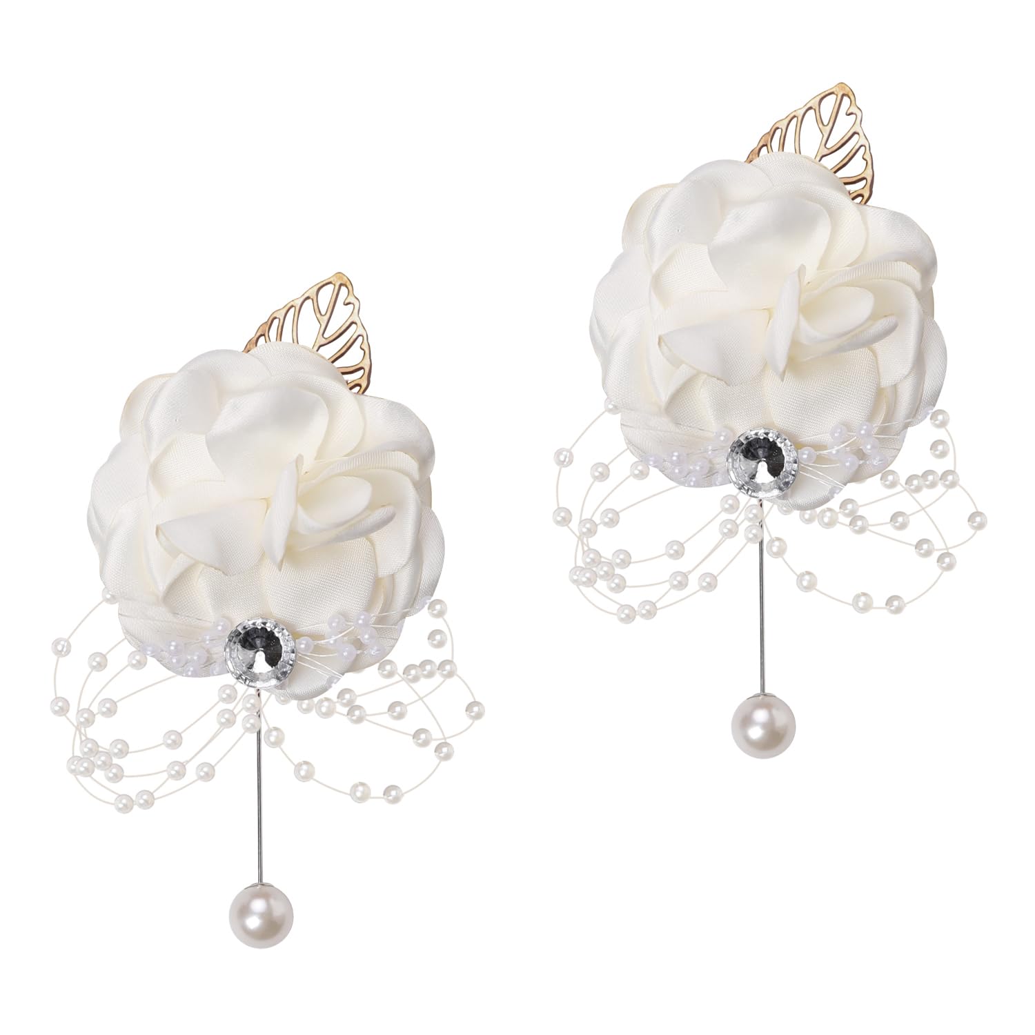 Yerpkefey Wrist Corsage and Boutonniere Set,Corsage for Bridesmaids Flower Girl,Wrist Flower Corsage Wristlet and Boutonnieres Set for Wedding Party for Prom Photo Shoot Bridal (2 Boutonniere White)