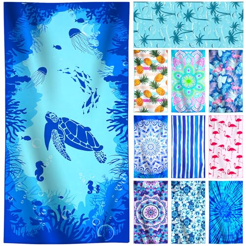 Lightweight Thin Microfiber Beach Towel Oversized Quick Dry Compact Sandproof Clearance Towels Sand Free Camping Swimming Pool Easy Pack Travel Accessories Essentials Women Adults Blue Turtle