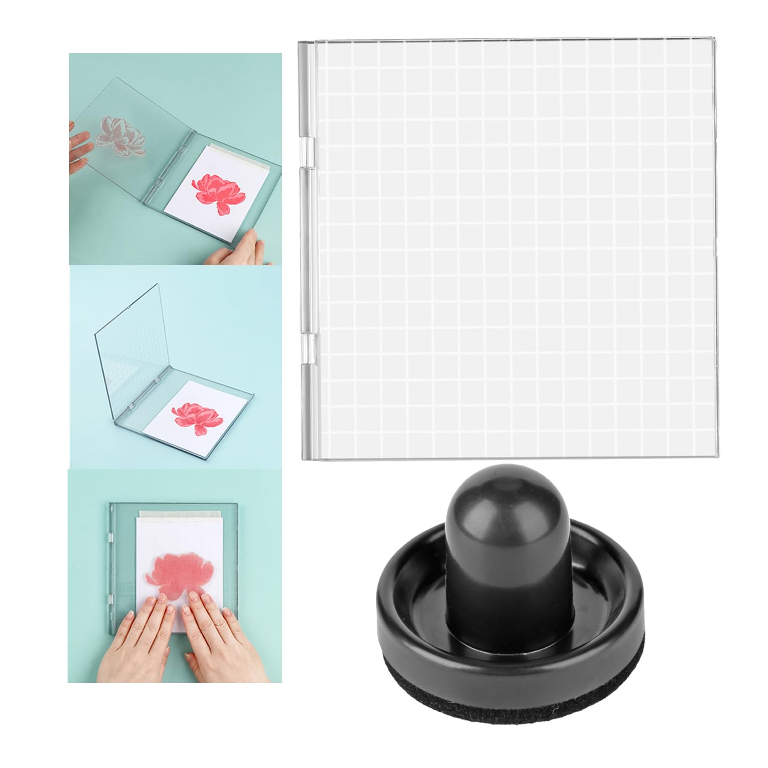 BAOFALI 6.3x6.3inch Precise Stamp Platform and Pressure Tool Set with Grid Lines for Accurate Craft Stamping; Easy Stamping Press; Perfect Stamp Positioning Tool Card Making Supplies Scrapbook