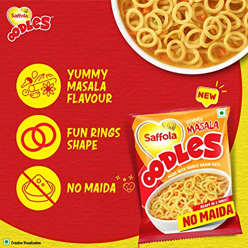 Image of Saffola Oodles,Instant Noodles,Ring Shape,Yummy Masala Flavour,No Maida,Whole Grain Oats,46 grams Pouch