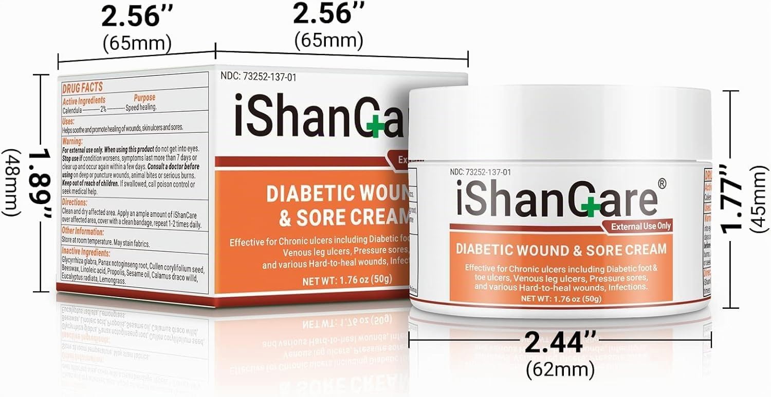 iShanCare® Diabetiker-Wundgeschwür-Creme - Erste-Hilfe-Heilsalbe, natürliche Schutzsalbe für Bein- und Fußgeschwüre, venöse Geschwüre, Wundliegen, Druckgeschwüre und septische Wunden