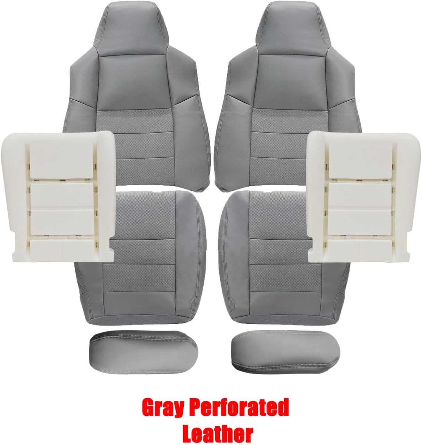 NLQR Custom Front Driver and Passenger Bottom and Top Replacement Leather/Cloth Seat Covers and Bottom Foam Cushions and Seat Armrests Gray/Tan/Black Compatible with Ford F250 F350 F450 F550 2003-2007