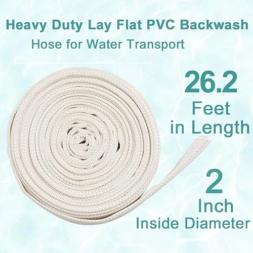 Miniatura 3 de Eoiips Manguera de lavado a contracorriente de piscina de 2 pulgadas x 26.2 pies de longitud, manguera de jardín plana de PVC, manguera de descarga