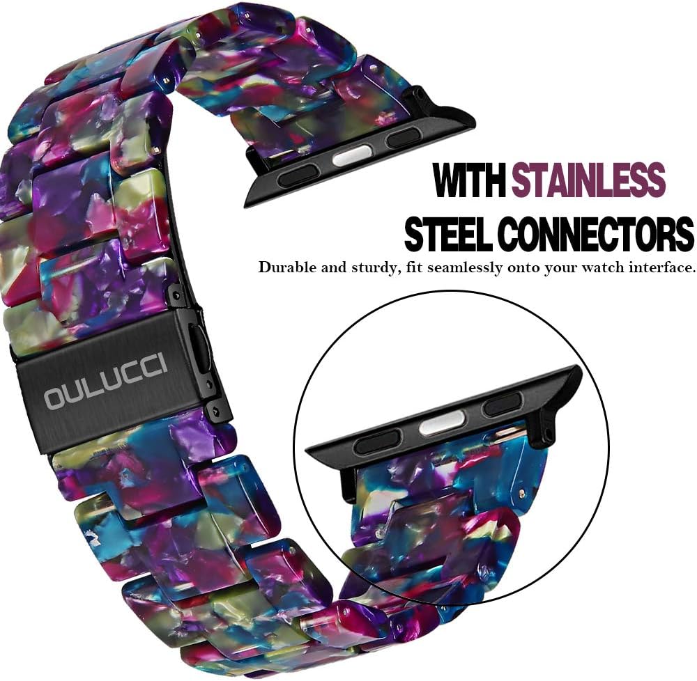 OULUCCI Compatible with Apple Watch Bands For Women, Fashion Resin iWatch Bands For Series 11 10 9 8 7 6 5 4 3 2 1 SE (Flower Purple Green, 38mm/40mm/41mm/42mm-Series11/10) - Image 5