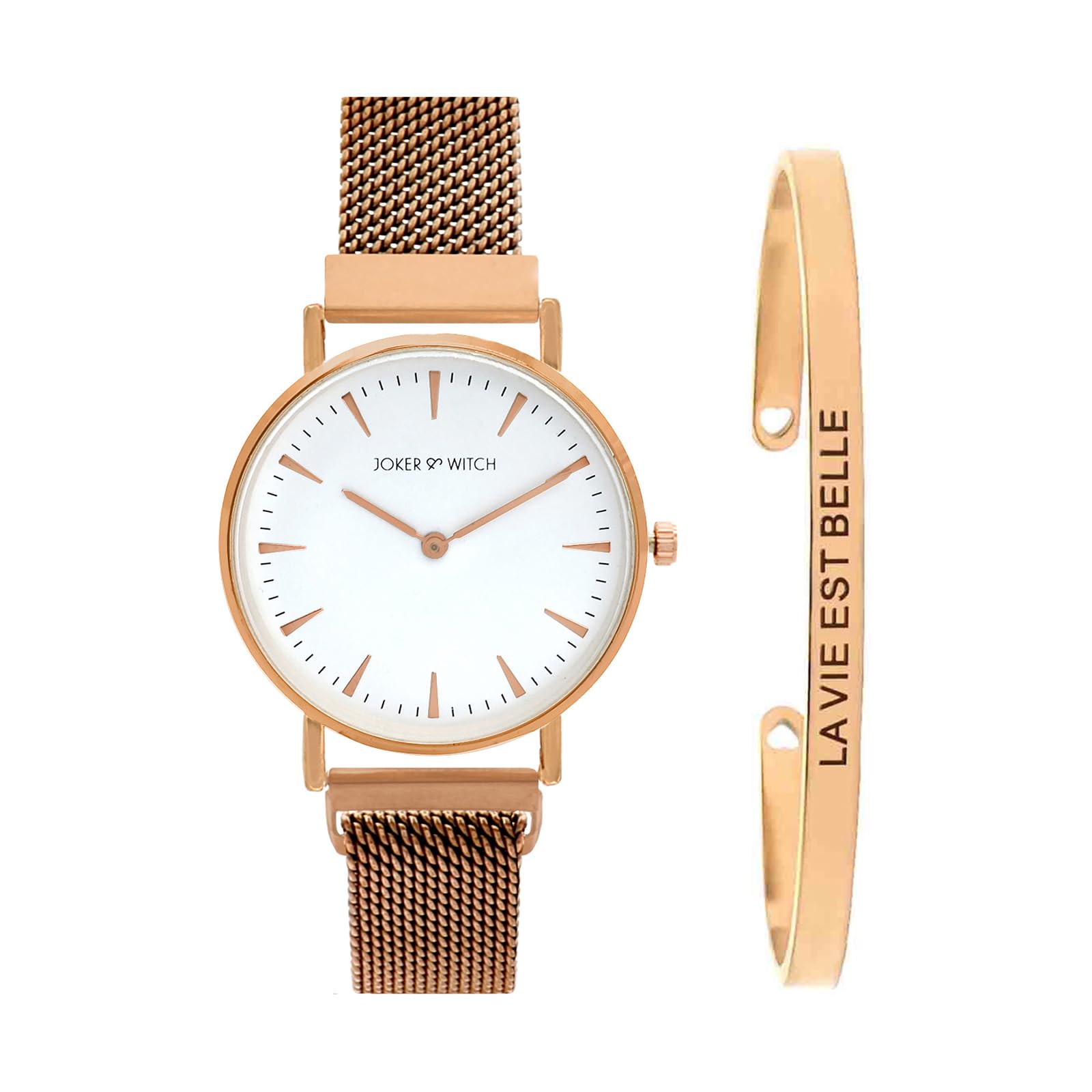 Joker & Witch Stainless Steel Women Brynn Analog Watch Bracelet Stack Combo, White Dial, Rose Gold Band (B0C7L6ZNDQ) Amazon Price History, Amazon Price Tracker