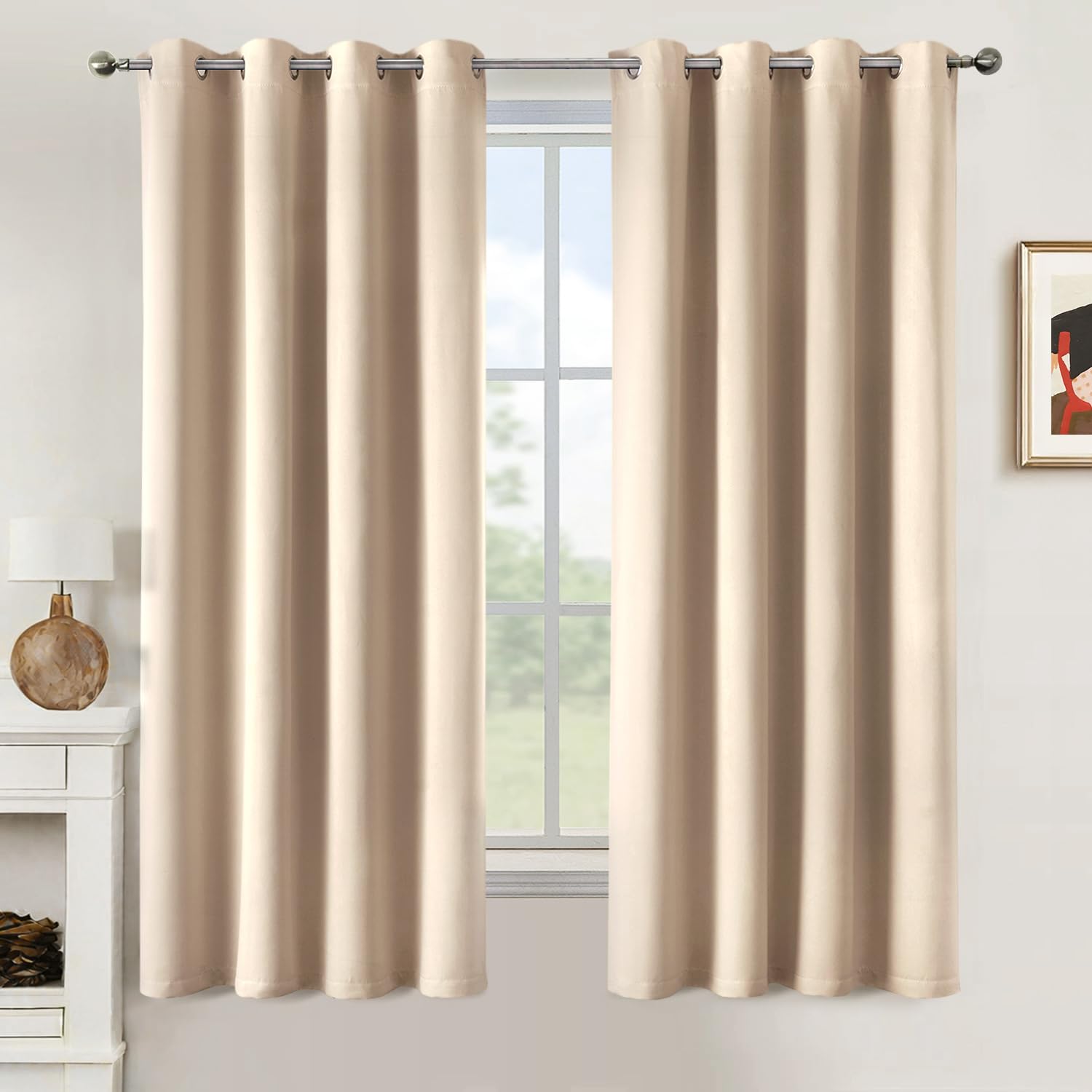MIULEE Cortinas Salon Cortas Opacas 2 Piezas, Beige Cortinas Dormitorio Modernas Cortinas Anti Luz, Habitacion Cortinas Termicas Aislantes Frio y Calor, Cortinas Cortas para Ventanas, 140x175 CM
