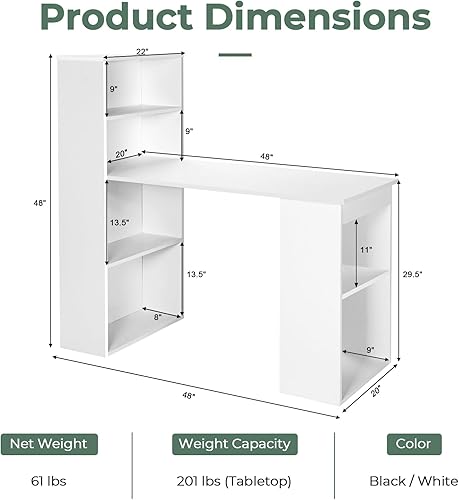 Miniatura 2 de Escritorio para computadora con 6 estantes de almacenamiento, estación de trabajo reversible de 48 pulgadas con estantería y soporte para CPU,