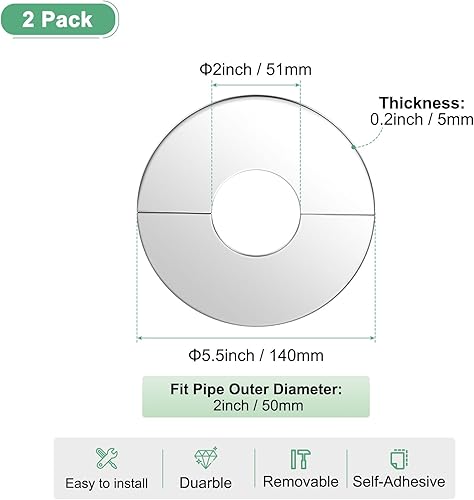 Miniatura 3 de Paquete de 2 bridas divididas de pared, para tubo de 2 pulgadas1.969 in OD 304, placa de escudo de acero inoxidable 304, placas redondas
