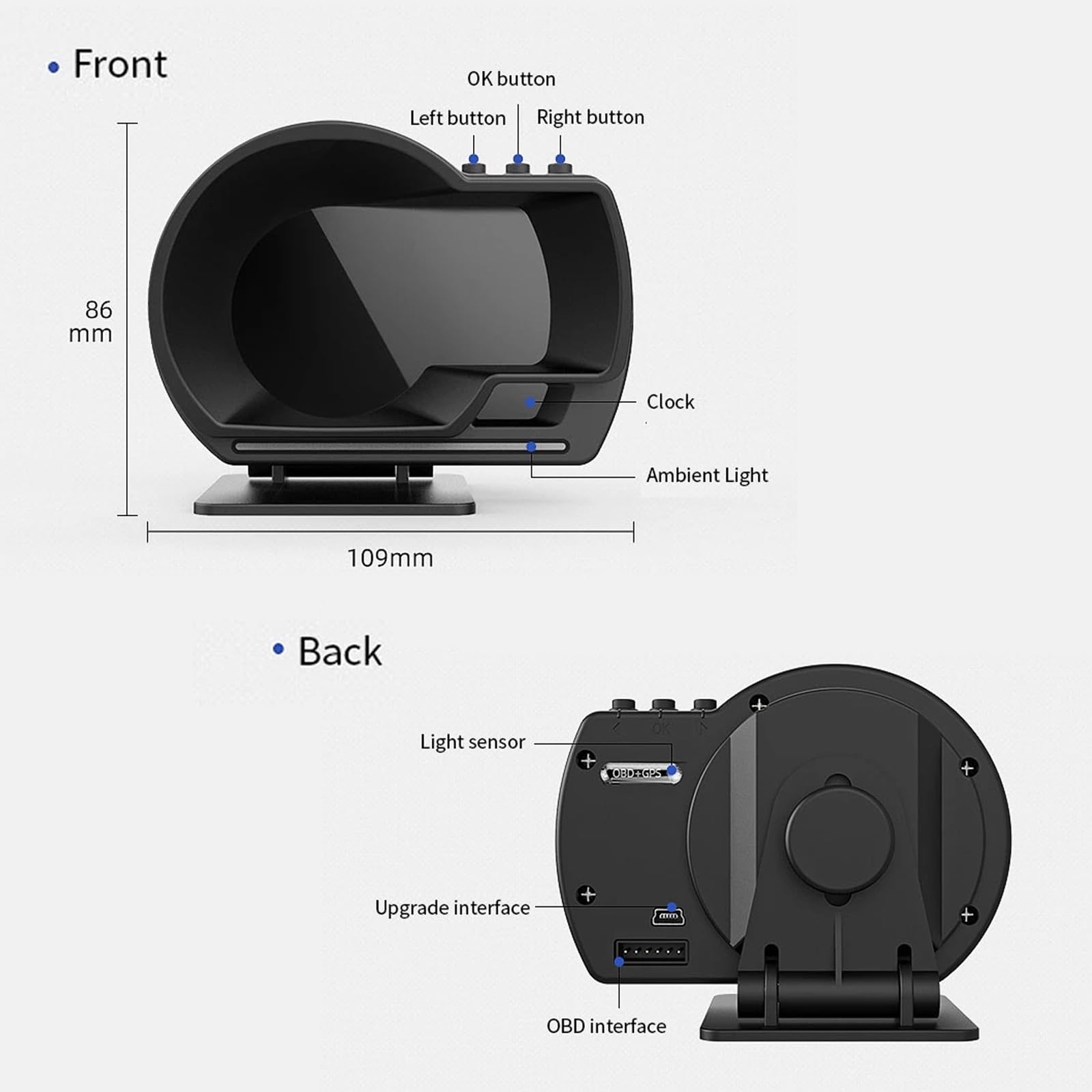KAOLALI Head Up Display per Auto OBD GPS Tachimetro Universale HUD Indicatore Intelligente con Staffa Regolabile Luce KMH MPH per Auto Camion Camper Tachimetro Guida sicura