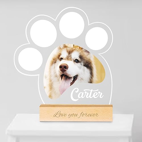 Luz nocturna personalizada con texto de fotos, luz nocturna personalizada para mascotas, luz nocturna conmemorativa con foto de perro personalizada