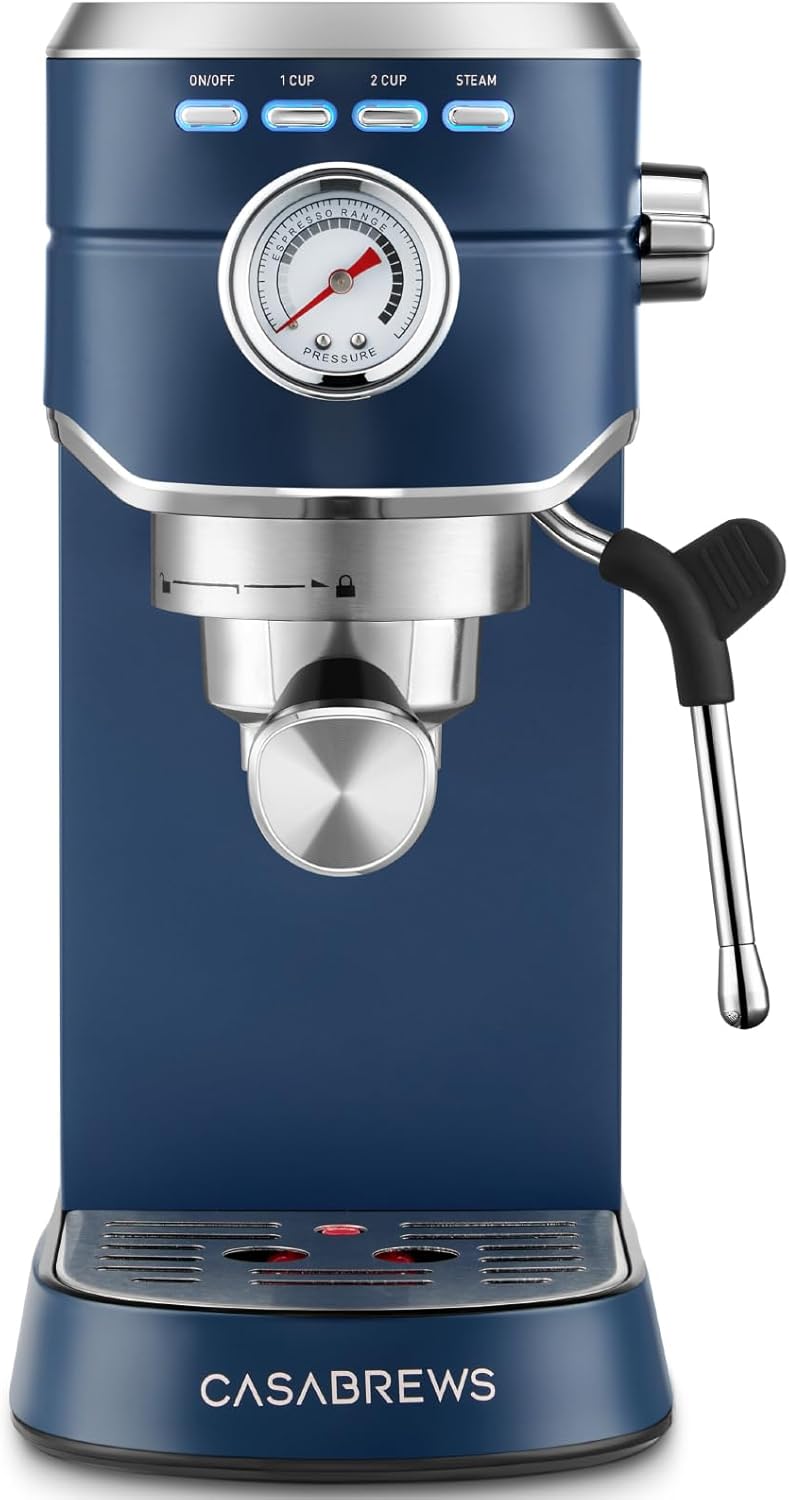 CASABREWS Espresso Machine 20 Bar, Professional Espresso Maker with Milk Frother Steam Wand, Espresso Coffee Machine with 34oz Removable Water Tank, Sapphire Blue Sapphire Blue Button