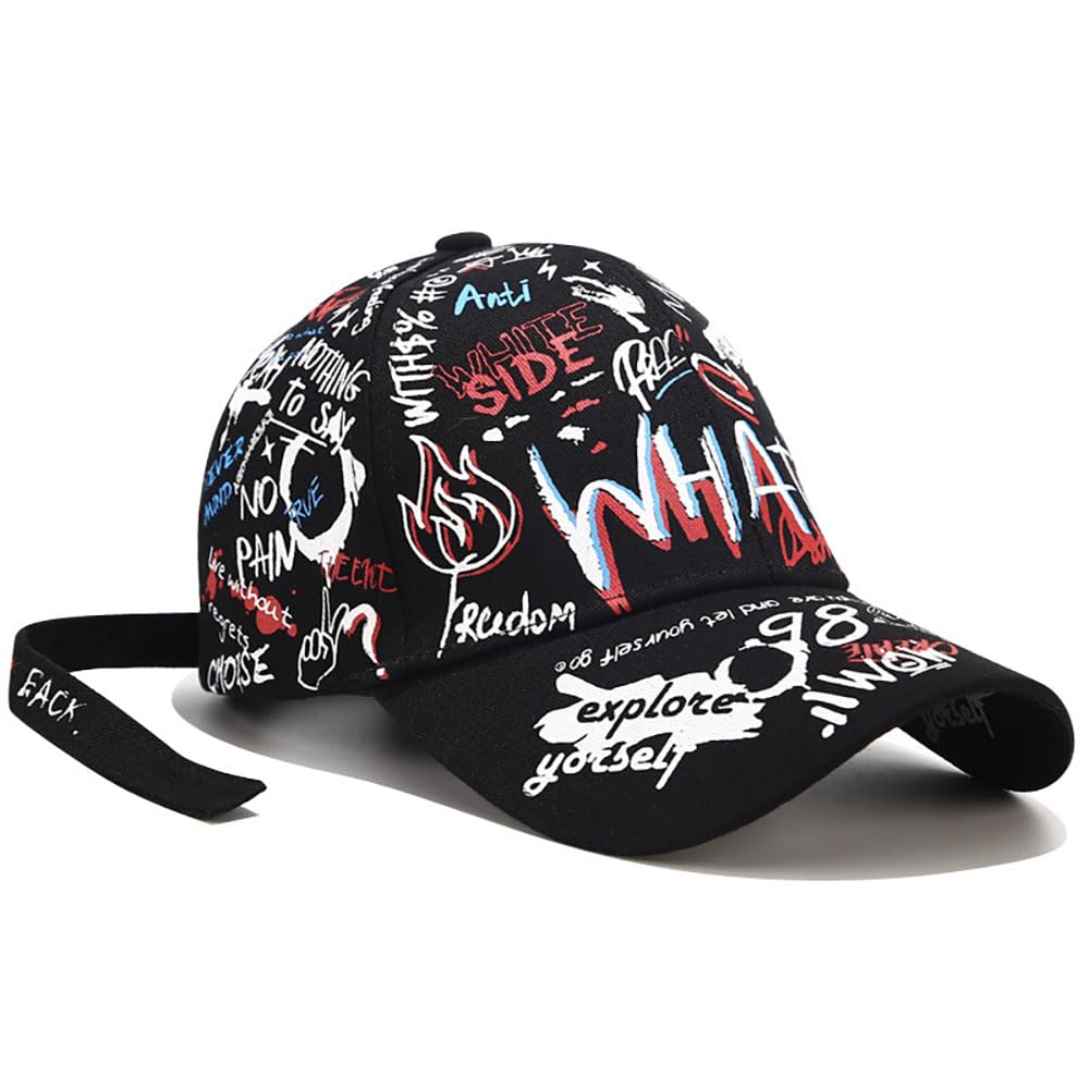 Men's Baseball Hip Hop Cap Graffiti Baseball Cap Unisex Hat (Cotton, Black)