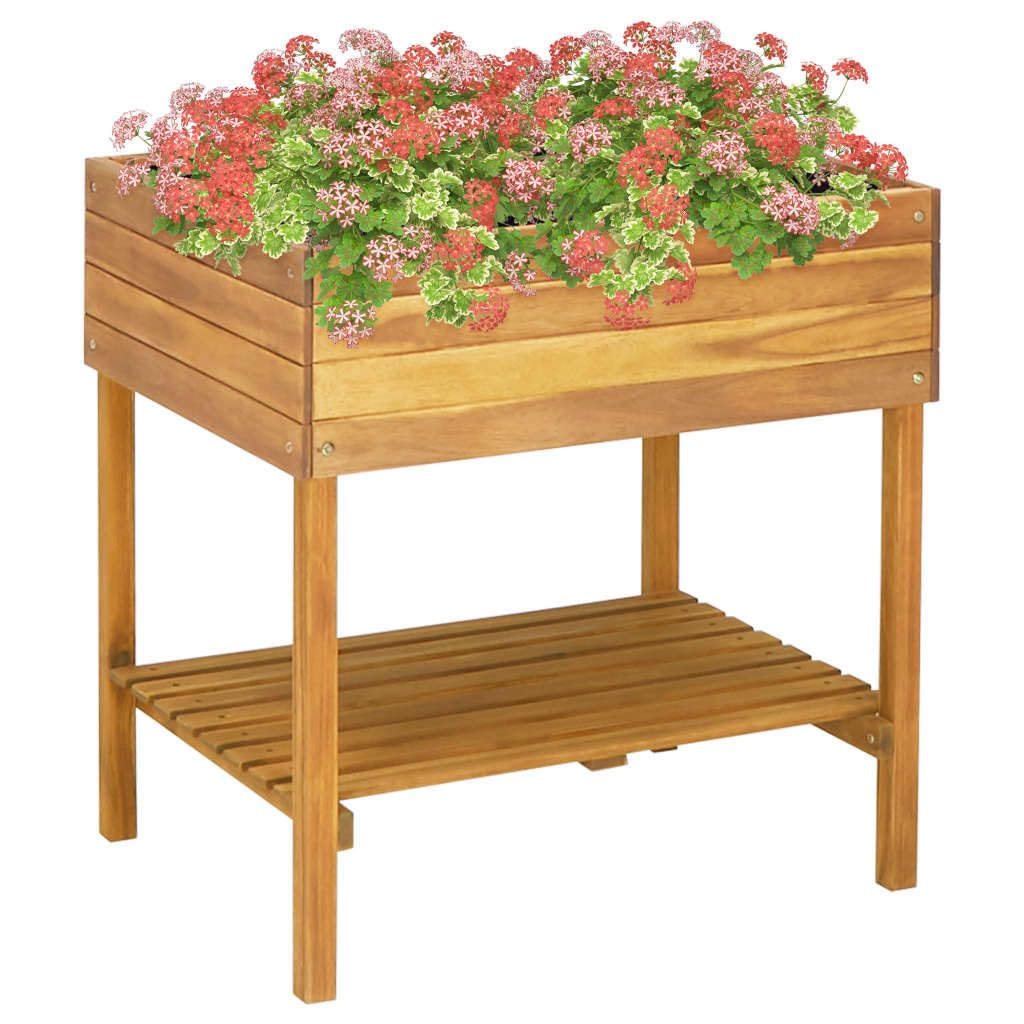 vidaXL Garden Planter with Shelf, Solid Acacia Wood with Light Oil Finish, Raised and Weather, Plant Pots for All Types of Plants
