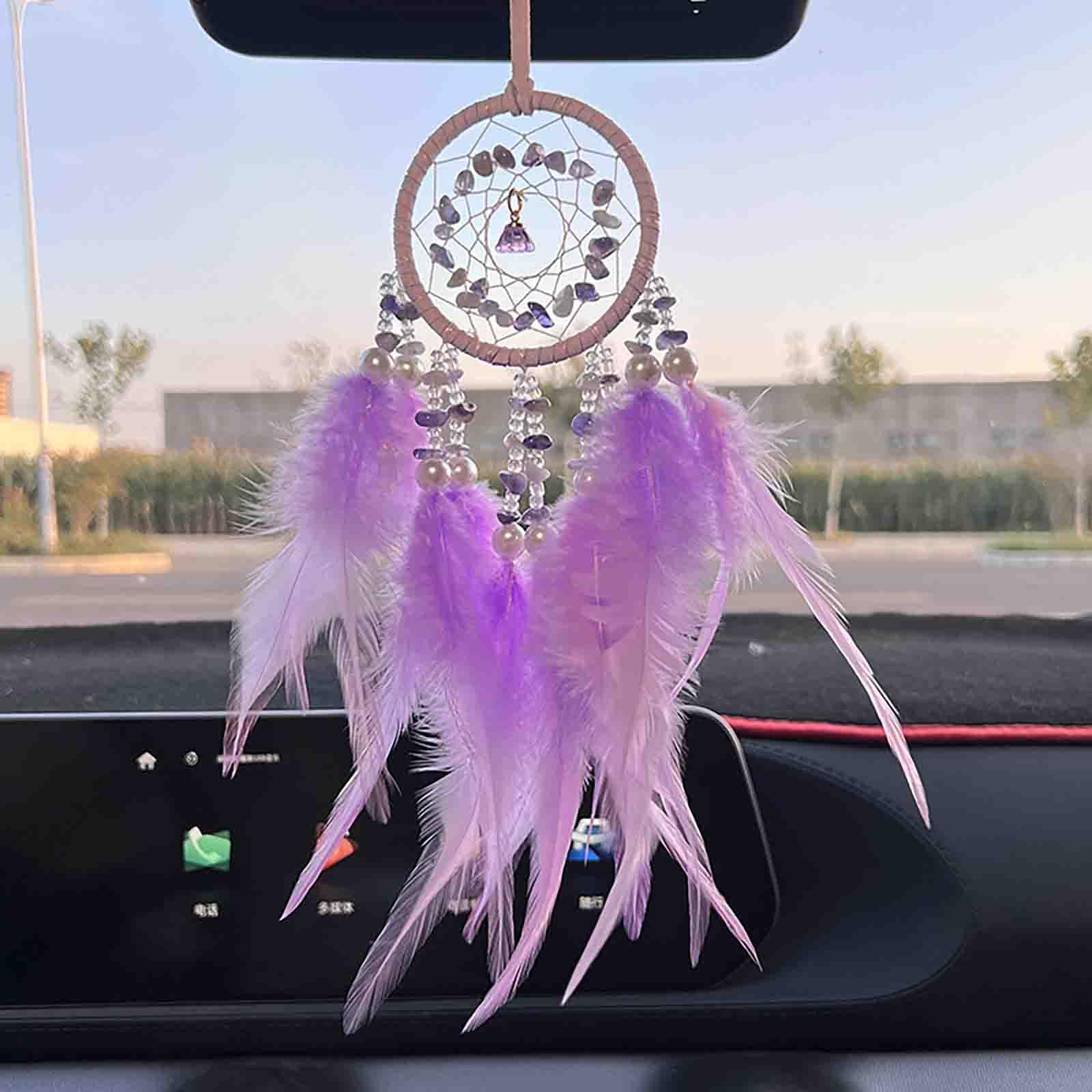 Car Dream Catcher for Rearview Mirror Accessories, Car Mirror Hanging Accessorie, Car Charms Ornament Lucky Ornament Pendant Car Interior Accessorie (Purple)