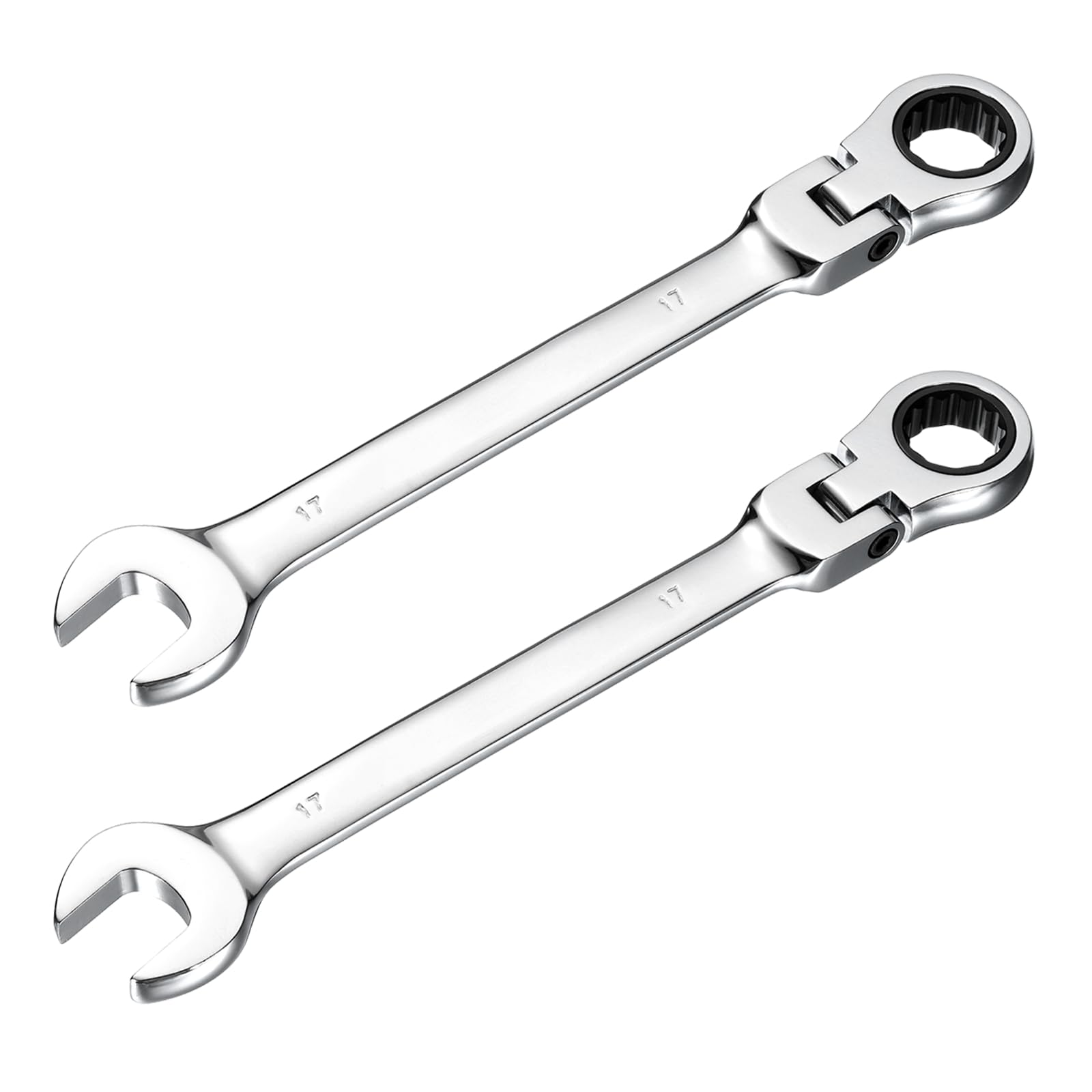 sourcing map 2 Pcs Flex-Head Ratcheting Combination Wrench 17mm 72-Teeth Metric Standard Ratchet Box and Open End CR-V Steel Double Ended Wrench for Fasteners Nuts Bolts