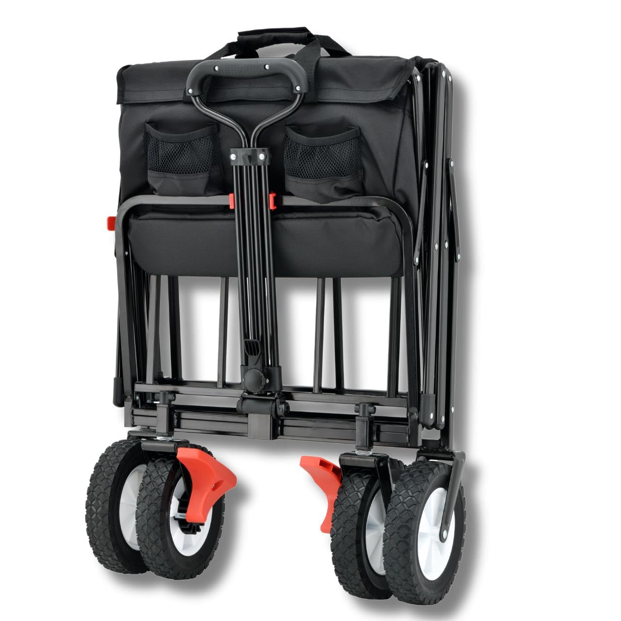 FUXTEC Bollerwagen FX-CT100 schwarz, Faltbarer Transportwagen, bis 75kg belastbar, inklusive Schiebestange, kompakt klappbar, robuster Stoff, ideal für Kinder, Ausflüge, Strand und Festivals