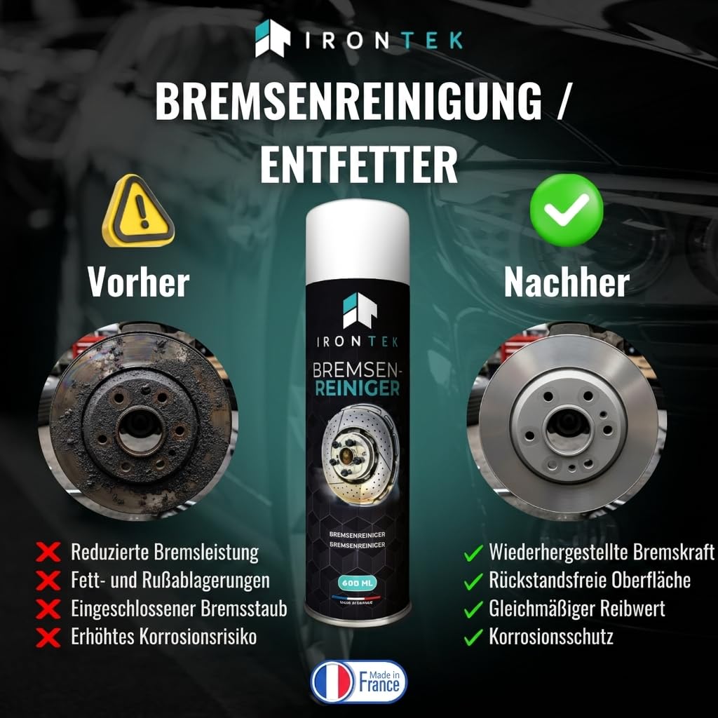 Bremsenreiniger Spray - IRONTEK - 12 x 600 ml | IT294 | Kraftvoller Strahl | Schnell trocknend | Entfernt Fett und Ruß