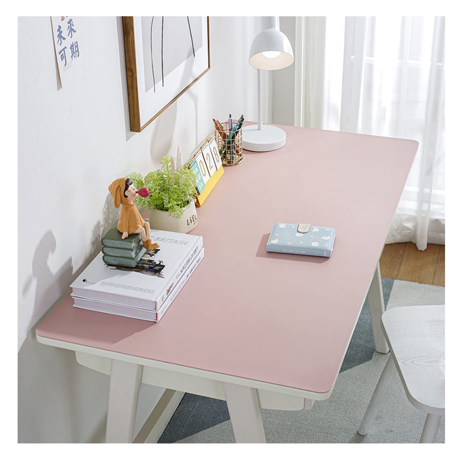 Tappetino da scrivania in pelle rosa impermeabile per tavolo da ufficio, stile semplice, lavabile, tappetino per mouse extra large e protezione per tavolo