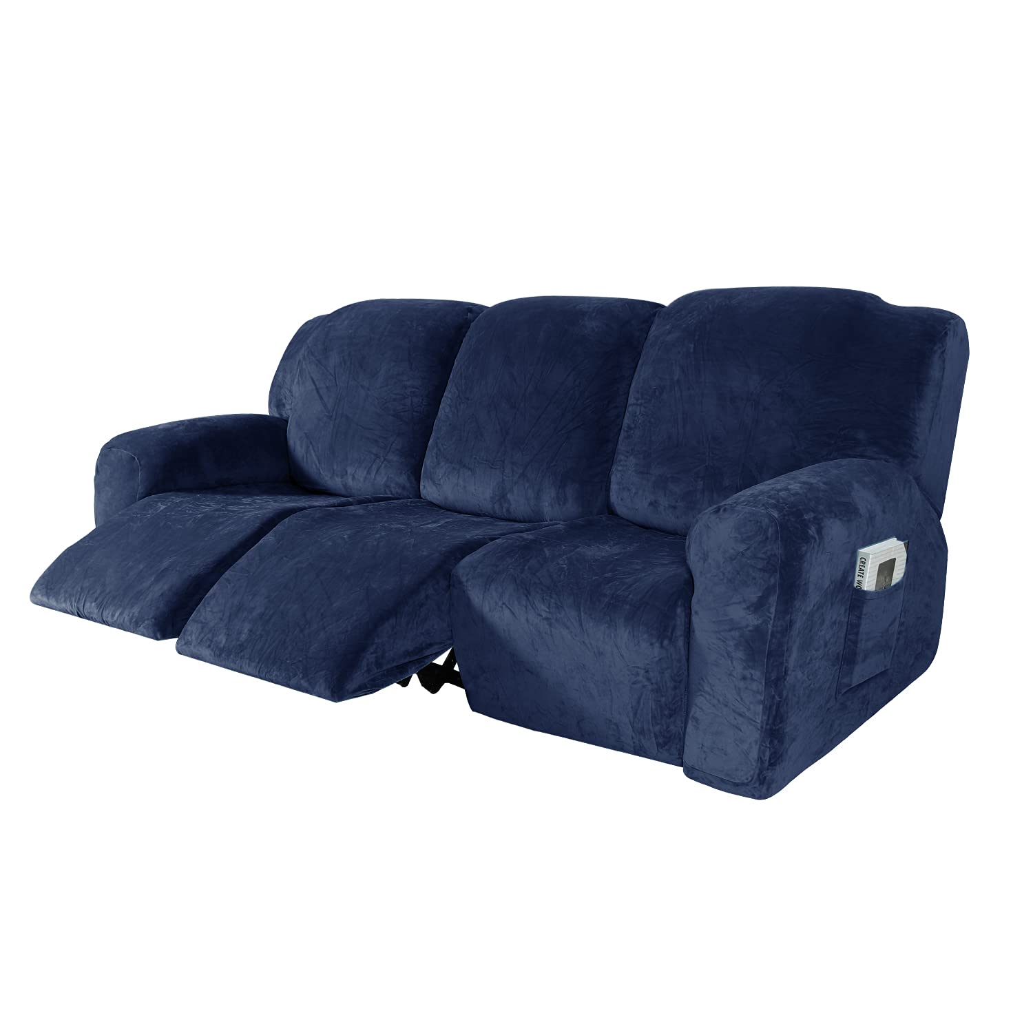 ele ELEOPTION Funda de Sillón Reclinable Relax, Funda de Sillón Extensible de Terciopelo, Funda de Sillón de Masaje Lavable en Casa, Protector de Sillón Reclinable - 3 Plaza (8 Piezas), Marina