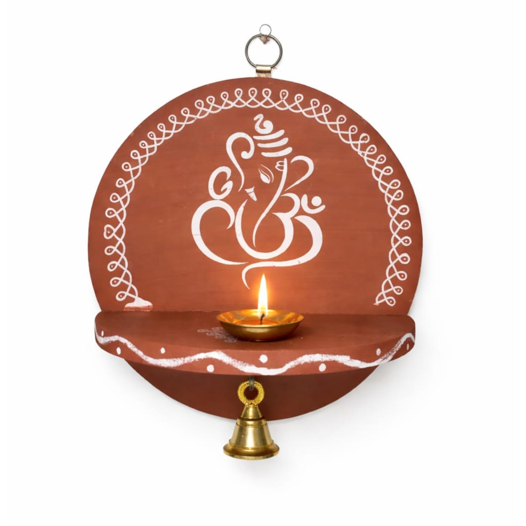 Handmade Round Vinayagar Mada Vilakku 1 Piece | Diya Wall Mounted Stand | Wall Mount Stand| Traditional Wall Hanging Stand, Pooja Decoration. (Merun) (Pooja Bell)-image-41