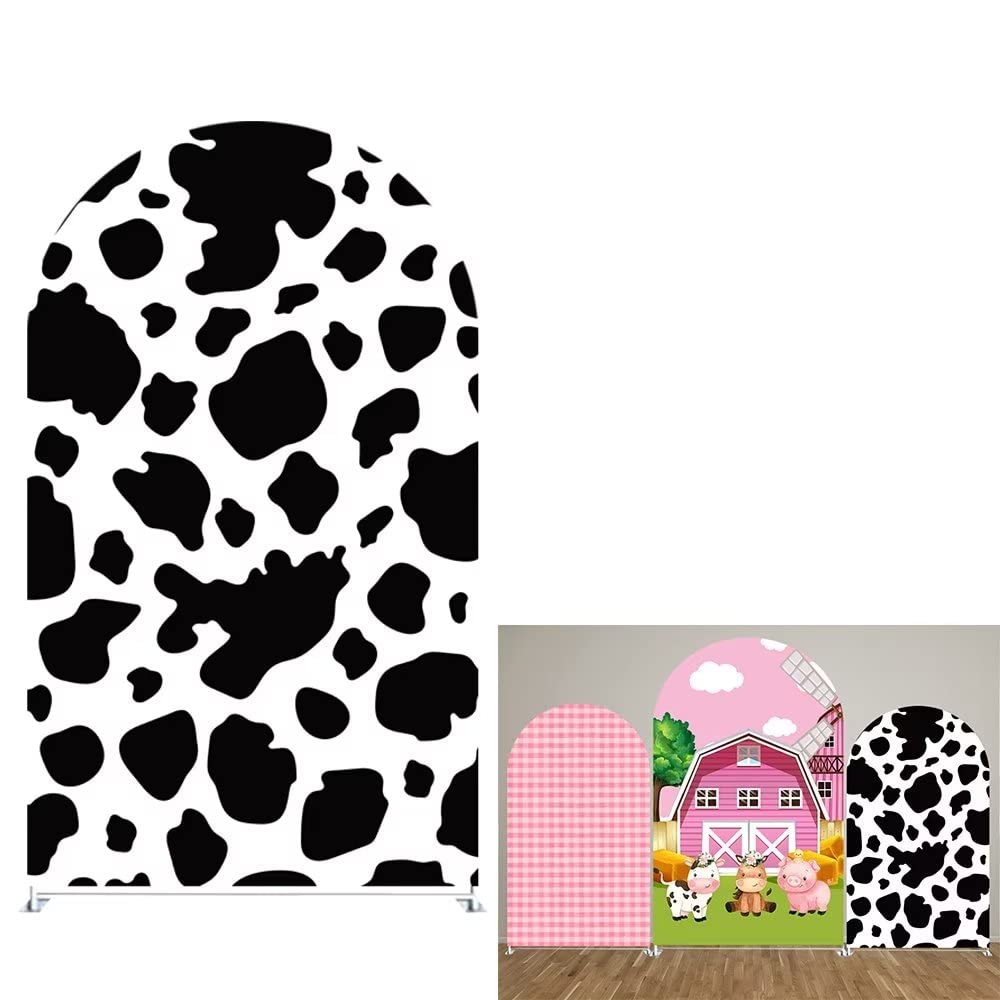 Iydamc Cow Arch Backdrop Covers Farm Theme Party Arched Stretchy Background for Birthday Parties Decoration Baby Shower Kids Photo Booth Double-Sided