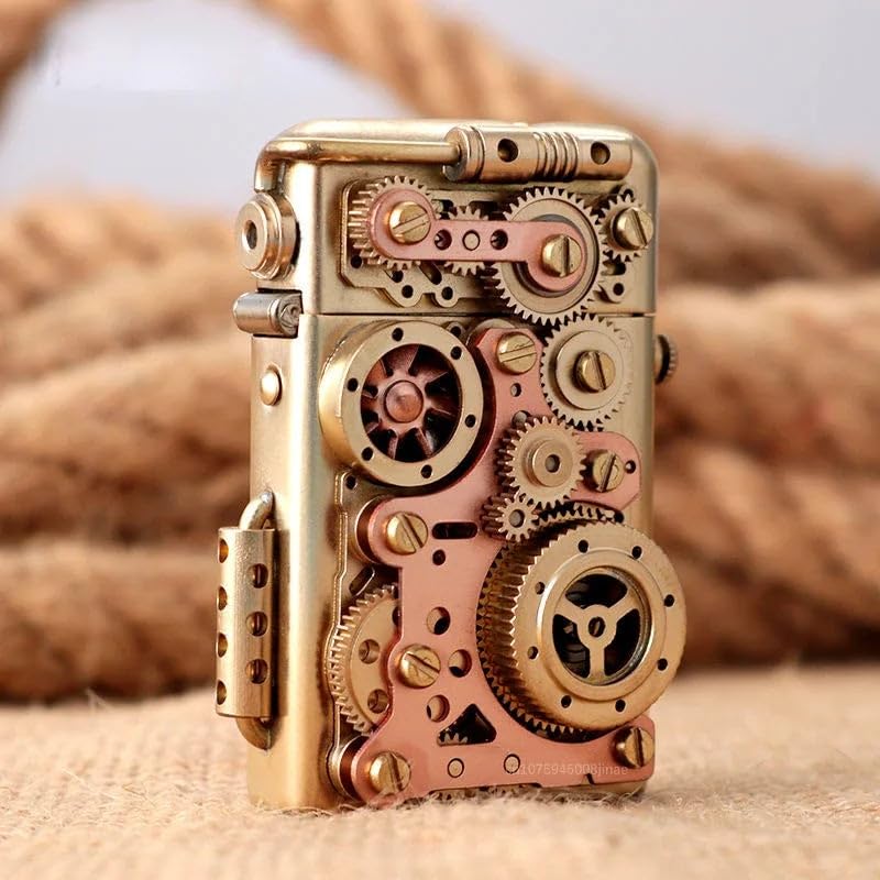 ZORRO Vintage Steampunk Gear Kerosene Lighter, Pure Copper Windproof Mechanical Linkage Limited Edition Design Gear Linkage