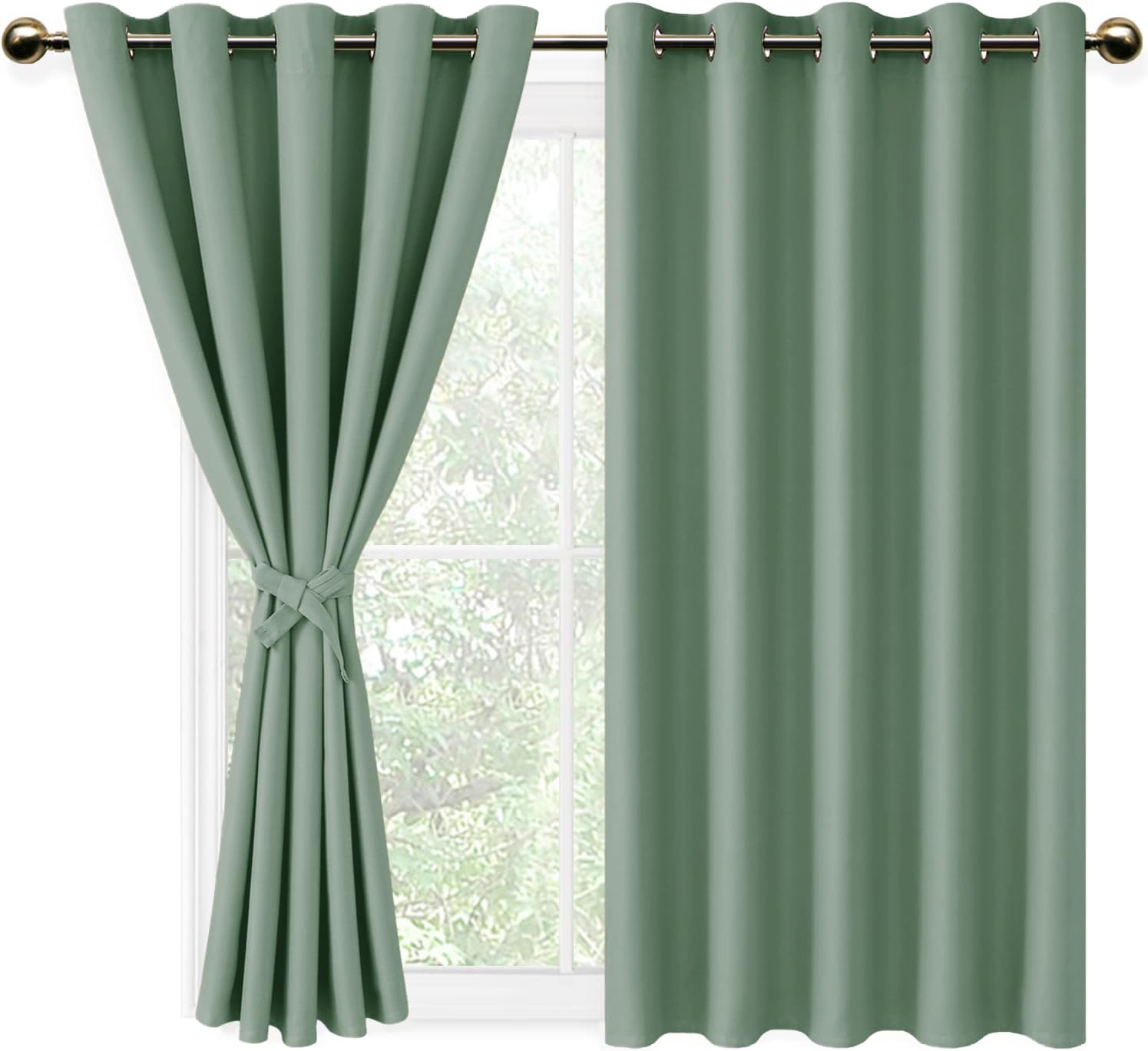 DWCN Blackout Curtains for Bedroom With Tie Backs Thermal Insulated Curtains for Living Room 66 x 54 Inch, Sage Green, 2 Panels — image 1