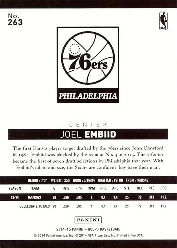 Miniatura 2 de 2014-15 Panini NBA Hoops Basketball #263 Joel Embiid Rookie Card