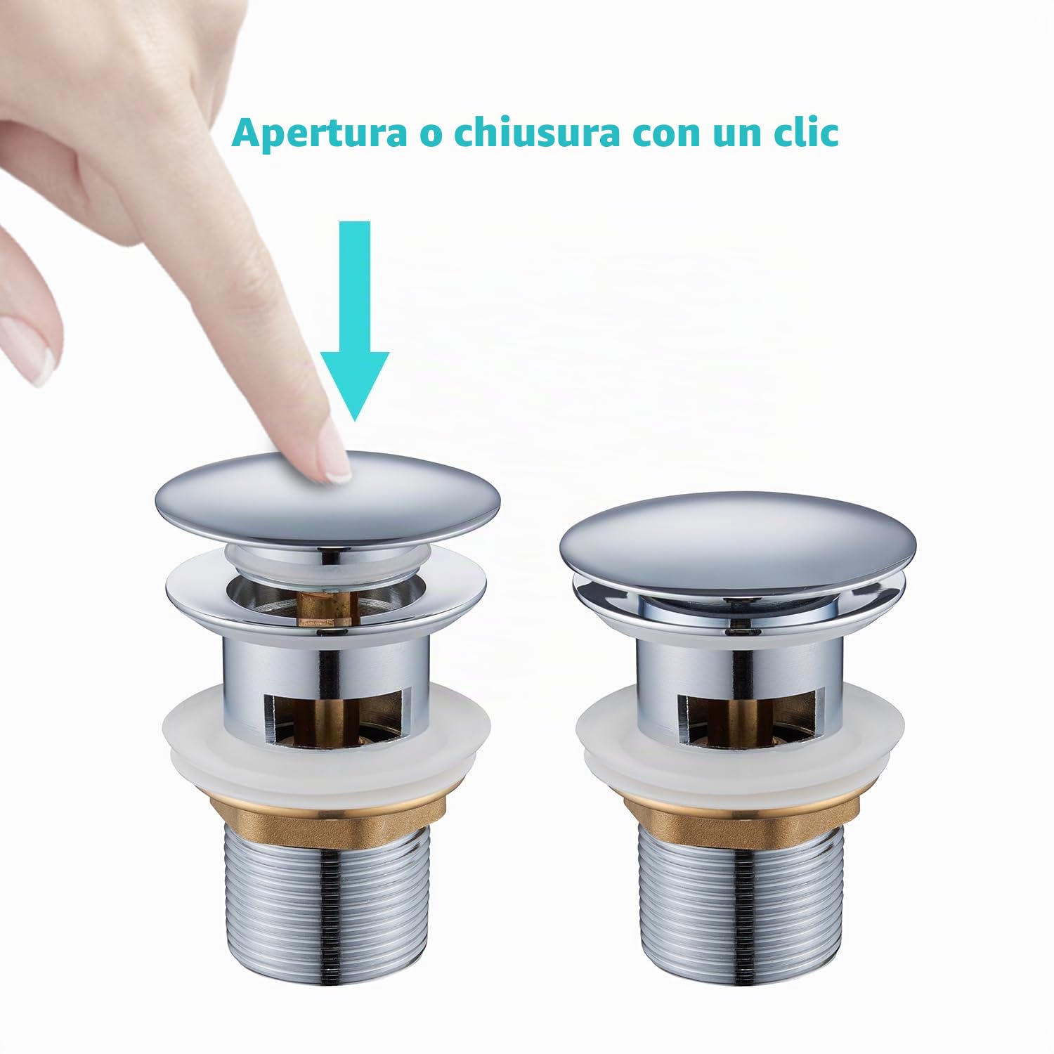 Sifone Lavabo Bagno con Piletta Click Clack, Universale Piletta di Scarico Pop-Up Lavandino, Sifone Antiodore con Apertura di Pulizia, Piletta Lavabo Bagno per Lavabo con Troppopieno, Cromato